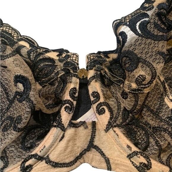 Cacique Lace Underwire Bra Tan Black Floral Sheer Size 44DD - Picture 4 of 7